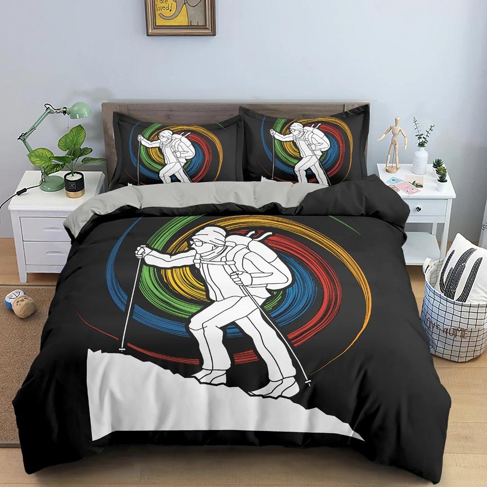 Sport Player King Queen Duvet Cover Skiing Action Bedding Set Teens Adults Extreme Sport Soft Black 2/3pcs Polyester Quilt Cover