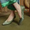 Fashion Fashionable New Chinese Style Shallow Mouth Comfortable Button Decorated Wine Glass Heel Cover Toe Pointed Toe Medium Heel