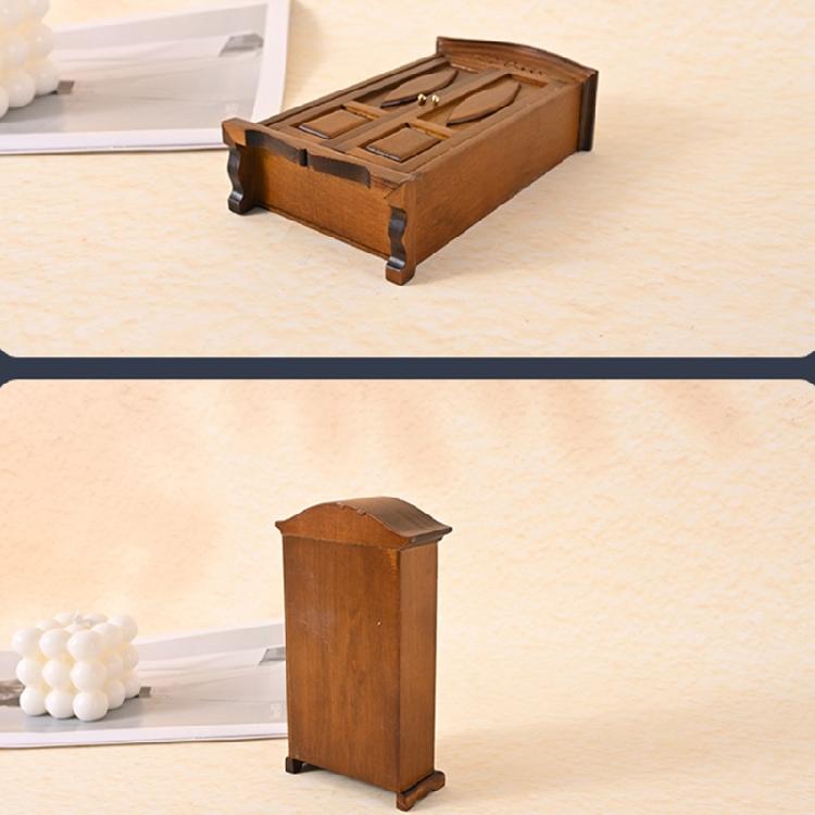 Miniature Antique Wooden Wardrobe For 1/12 Scale Dollhouses Accessories Double Door Cabinet Bedroom Scene Display Props