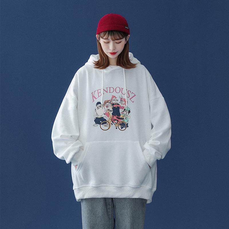 2026 Women's Printed Hoodie: New Winter Plus Velvet, Loose Korean Style for Spring & Autumn.