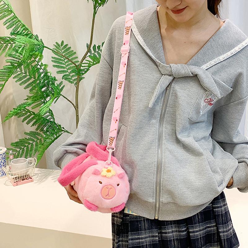 Capybara Crossbody Bag Cotton Cartoon Animal Bucket Bag Plush Bag Girl