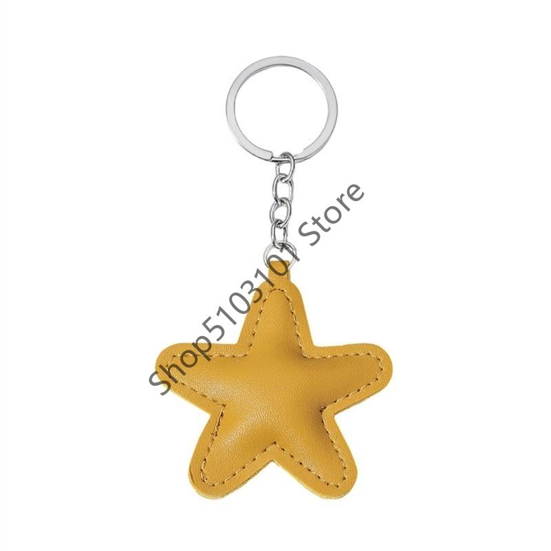 Colorful Five-Pointed Star Keyring Star Shaped Keychain Handmade PU leather Pentagrams Pendant Key Chain Bag Jewelry