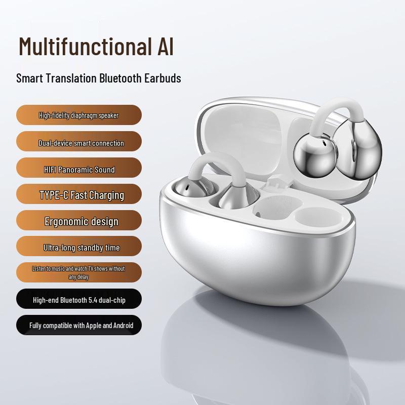 BH18 Low Power AI Dual Ear Clip Ear-Hook Bluetooth 5.3 Earphones with Digital Display