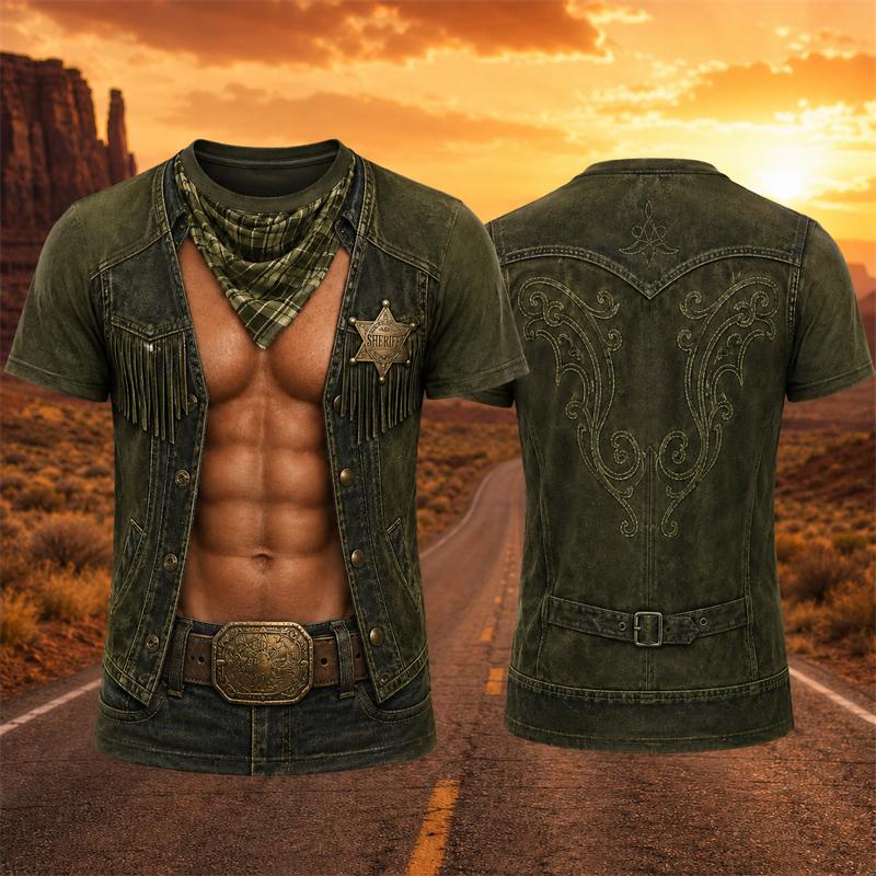 T-shirt d'été Rétro Motif Cowboy Faux Hommes Impression 3D Graphique Muscle Drôle Manches Courtes Cosplay Western Fête Décontracté Street Top