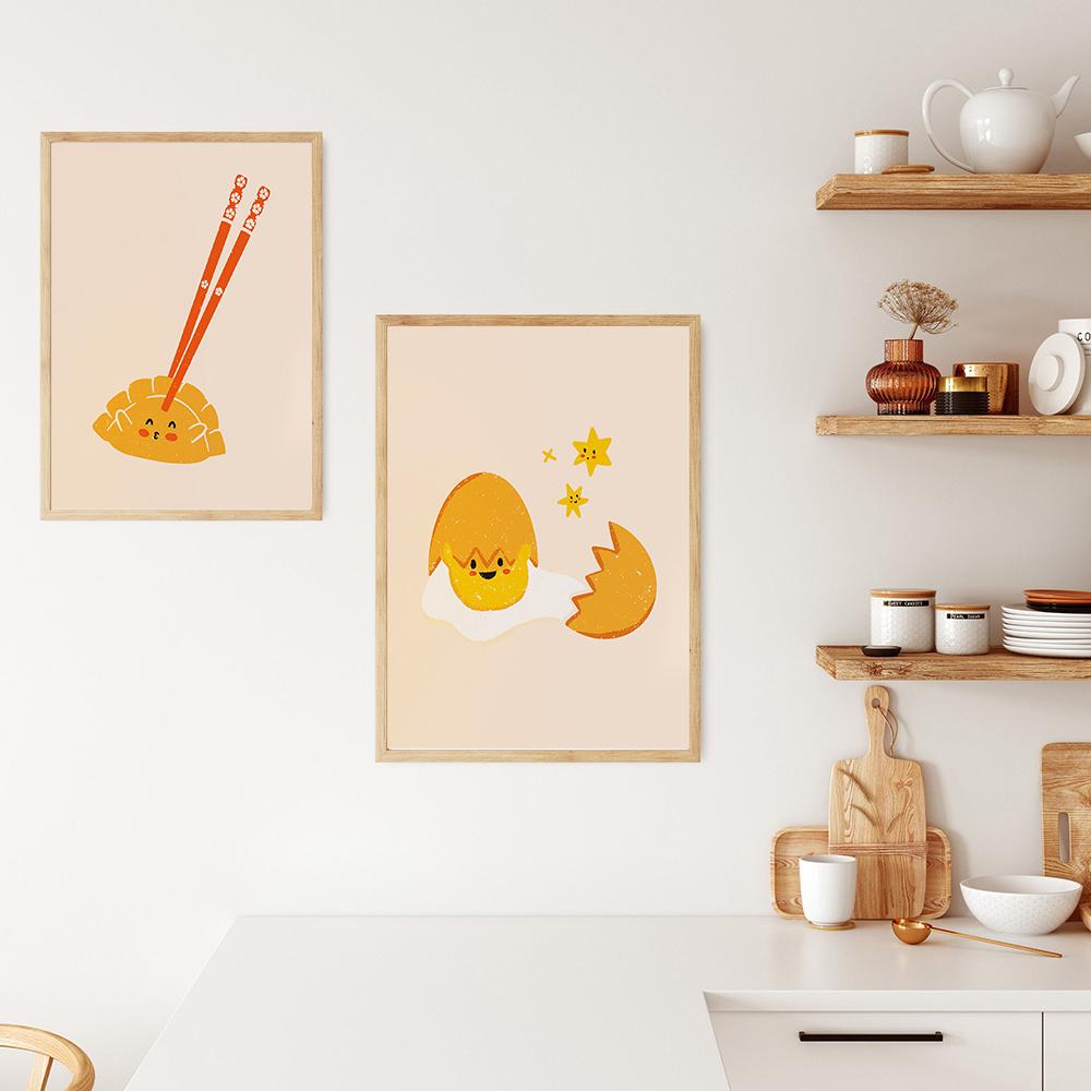 Modern Kitchen Decoration Food Cute Gyoza Egg Sauce Fish Poster