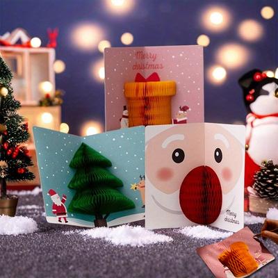 3D Pop Up Christmas Cards with Envelopes Sealing Stickers, Honeycomb Xmas Cards, Cute Merry Christmas Card Holiday Greeting Gift