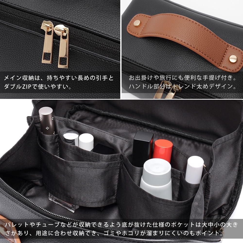 Simple Travel Vanity Pouch for Women and Cosmetics and Cute Vanity Pouch with Black [Rename] Wide-Opening, Lightweight, Adults, Makeup, Storage,
