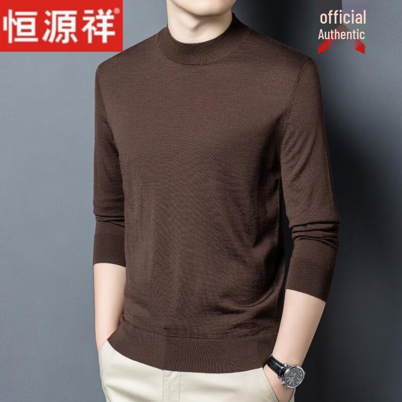 Hengyuanxiang Men's Thickened 100% Wool Mock Neck Sweater
