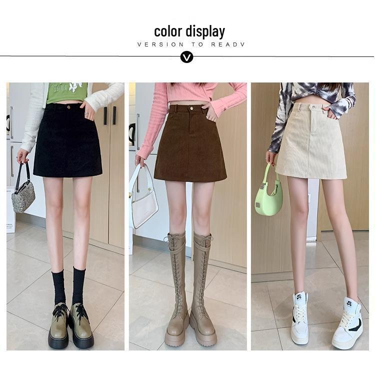 2026 Women's High-Waisted Corduroy A-Line Skirt: Slimming, Anti-Exposure Design for Autumn/Winter