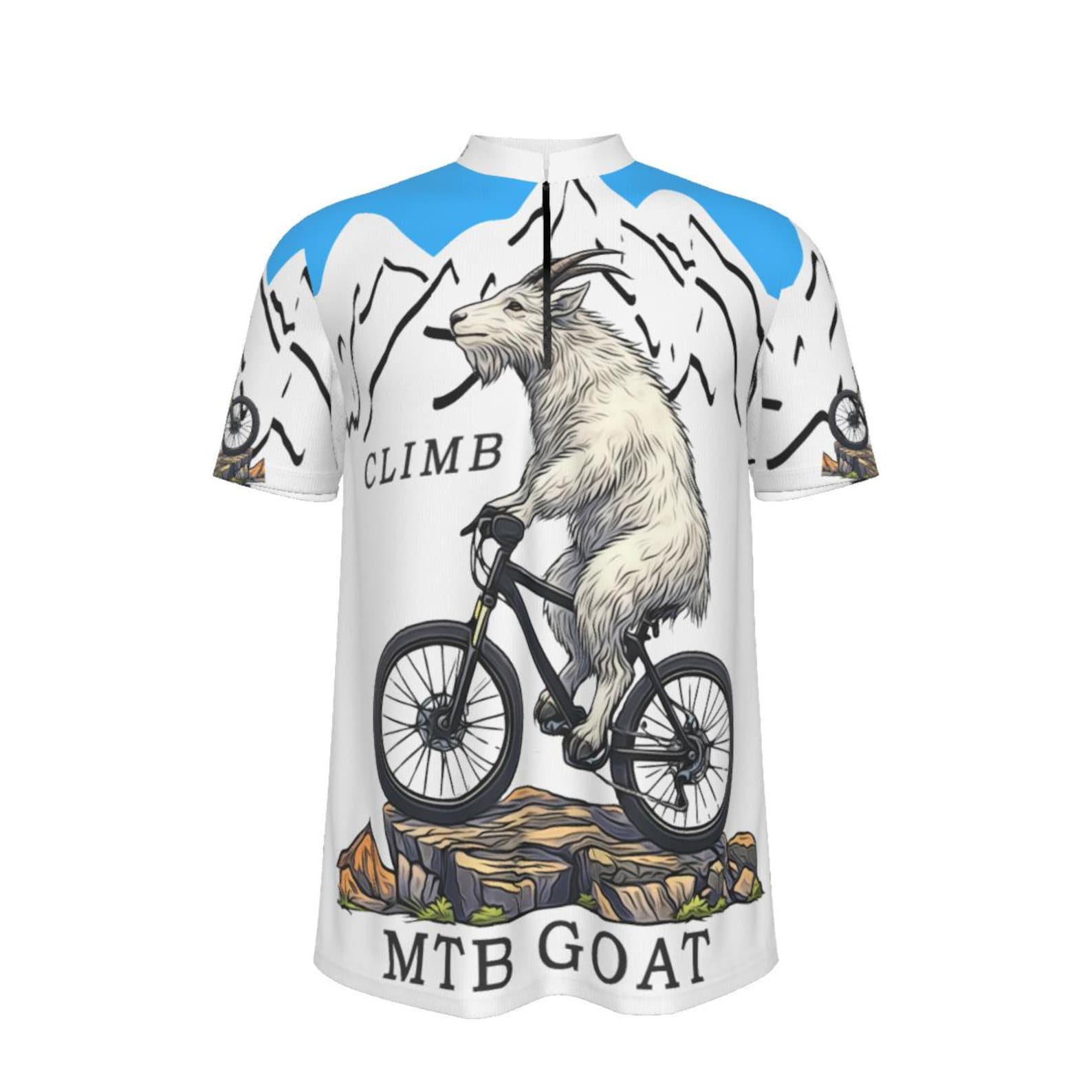 MTB Goat Cycling Jersey - All Over Print Mountain Bike Shirt - Zip Collar Biker Jersey S