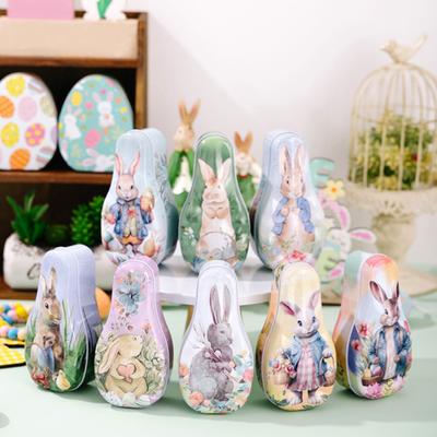 Ostern Blech Süßigkeitenbox Kaninchenmuster Keks Aufbewahrungsdose Metall Leer Schokoladen Leckerli Verpackungsbehälter Ostergeschenkbox