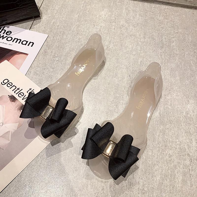 Fashion Lightweight open toed flat shoes for women's casual jelly bow transparent casual anti slip summer fashionable versatile sandals