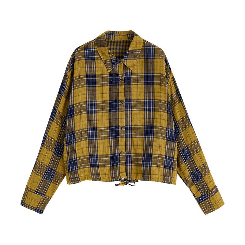 Chuyu Women's Plaid Cotton Long Sleeve Shirt
