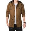 Men's Mid-Length Hooded Jacket - 100% Cotton, Casual Spring/Autumn Trench Coat