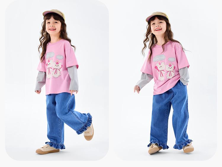 [7A Antibakteriell] Dudu Family Mädchen Langarm-Zwei-in-Eins-T-Shirt - Neuer Frühlingstil für kleine Mädchen