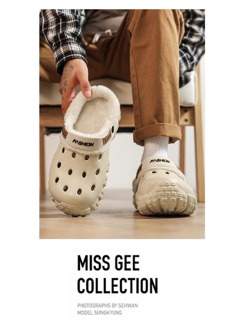 Herre Vinter Fleeceforede Tøfler med Lukket Tå: Tykk, Varm og Komfortabel for Utendørs Bruk