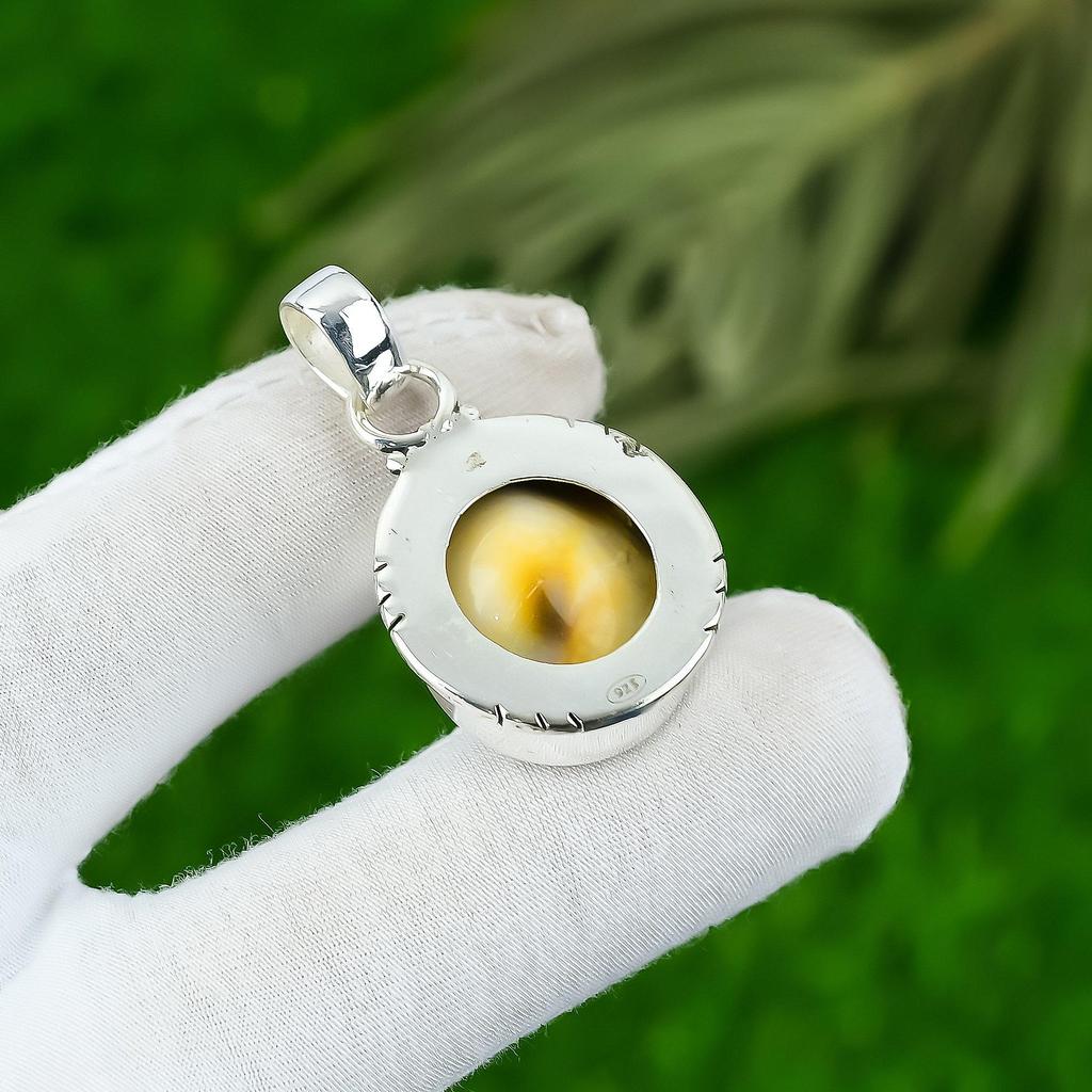 Sterling Silver Round Shiva Eye Gemstone Unique Mother Elegant Pendant Jewelry