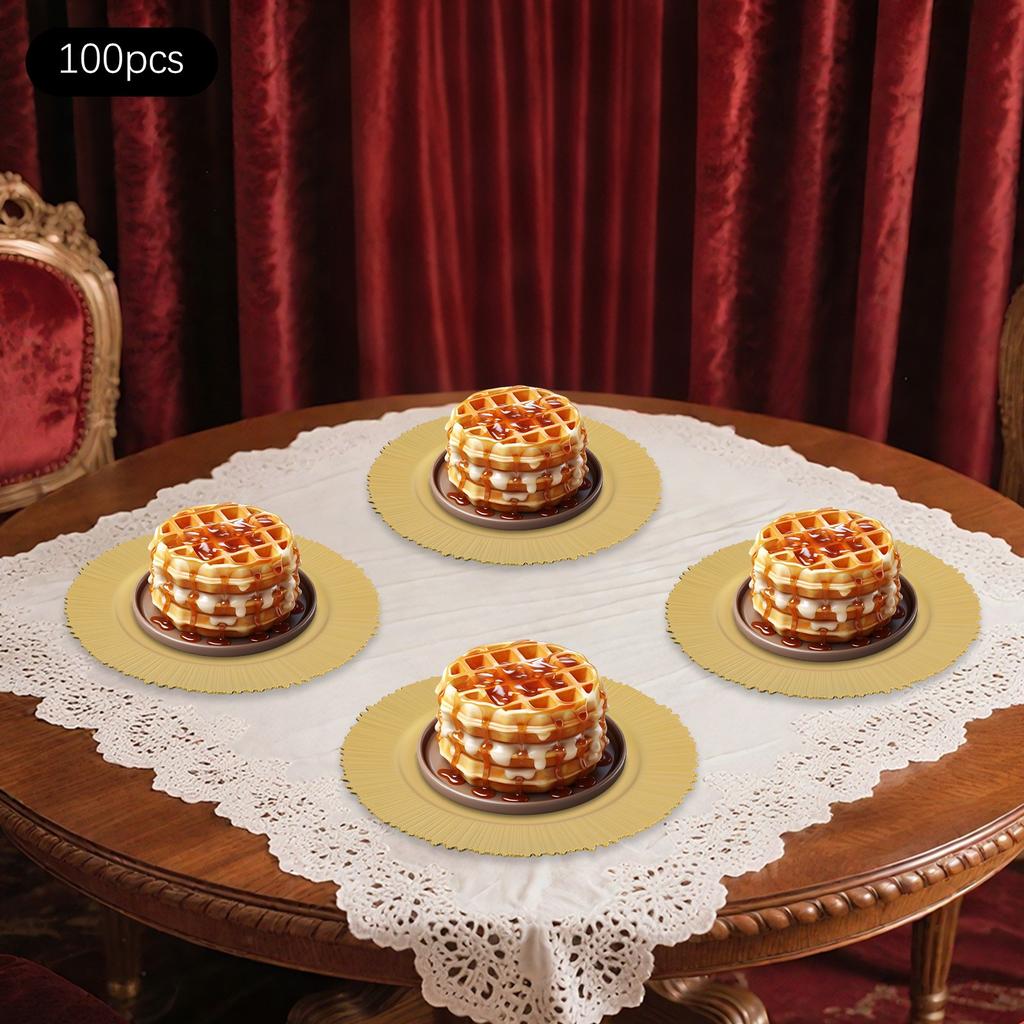 Elegant 100-Pack Gold Dessert Plates Set, Perfect for Parties & Events - 13 Inch Round Appetizer Traysfor Catering & Holidays