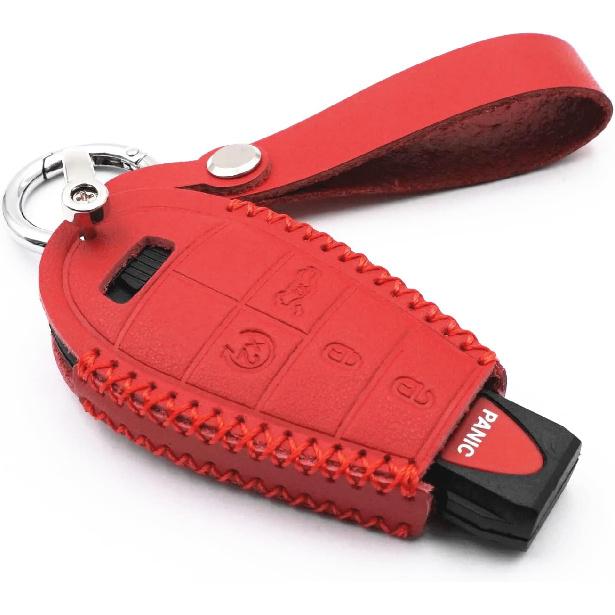 

Leather Smart 5 Buttons Key Fob Case Cover Chain for M3N5WY783X Dodge Durango 2011-2013 Challenger 2008-2014 Chrysler 300C (Black) красный
