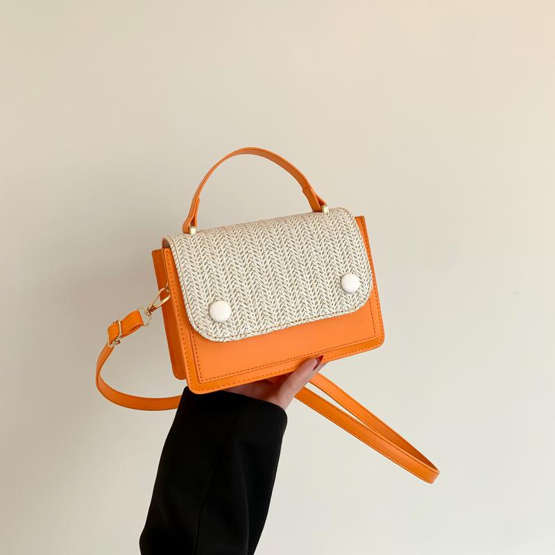 Contrasting Color Woven Fashionable Casual Handbag Bag for Women New Spring Simple and Fashionable Straw Woven One-shoulder Crossbody Bag