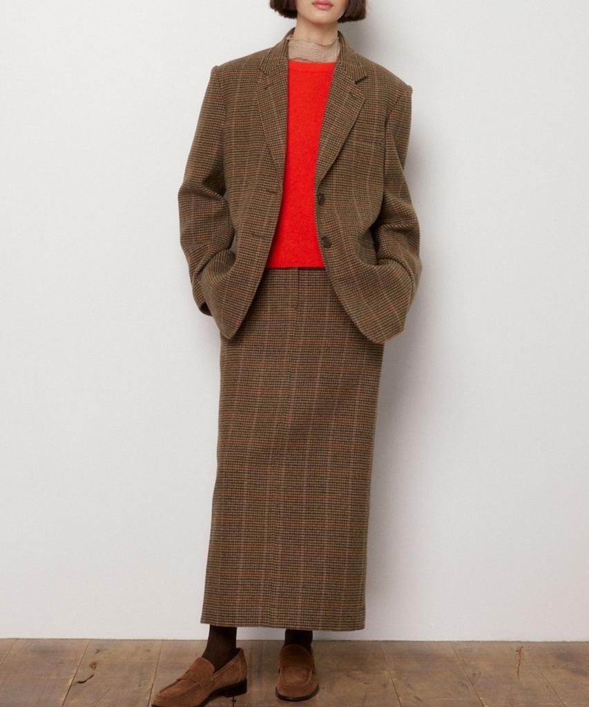 Okuka Classic Check Wool Long Skirt
