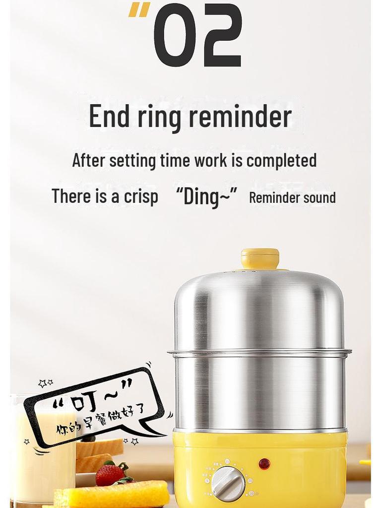 304 Stainless Steel Double-Layer Egg Steamer with Timer & Auto-Off - Household Breakfast Machine