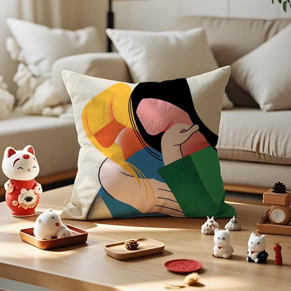 Abstract Art Color Lines Hug Cushion Cover Anti-Dustmite Pillowcase Invisible Zipper Silky Short Plush Sofa Cushion Cover