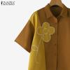 ZANZEA Women Fashion Shirt Collar Floral Print Short Sleeve Shirts