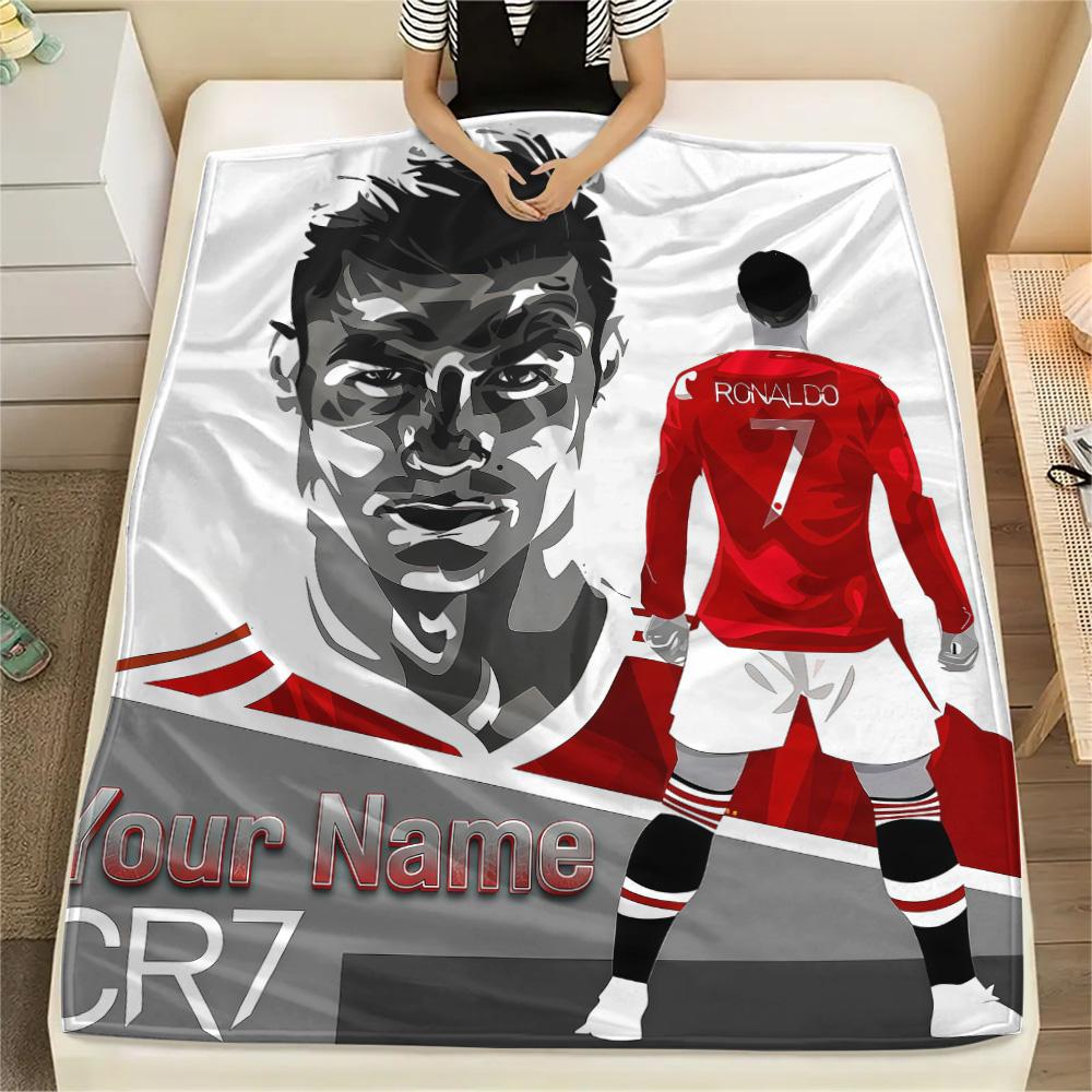 1PC Custom Name CR7 Patterned Flannel Blanket Suitable For All Seasons for Home Decor Warmth and Comfort Gifts Holiday Present -HE111