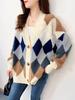 Women's 2024 Retro Jacquard Knit Cardigan - European American Style, Loose, Thickened for Spring & Autumn.