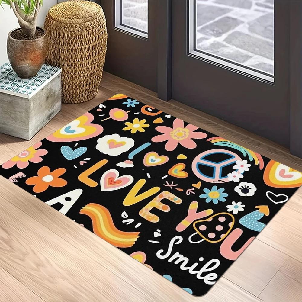 Floral Print Welcome Doormat Non-Slip Machine Washable Carpet for Living Room Bedroom Bathroom Kitchen Laundry Rug
