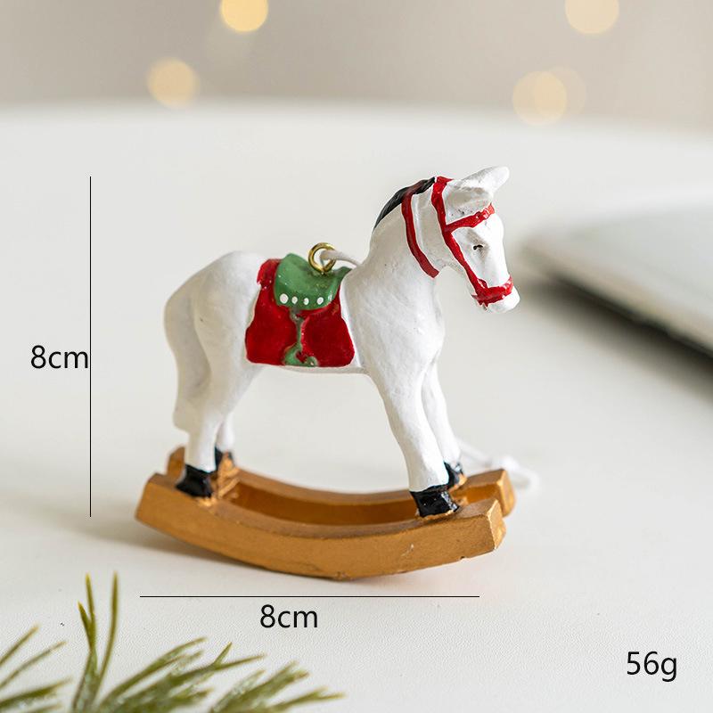 1PC Resin Rocking Horse Christmas Ornament Vintage Style for Tree Hanging Home Decor DIY Craft Collection Gift Decoration Home