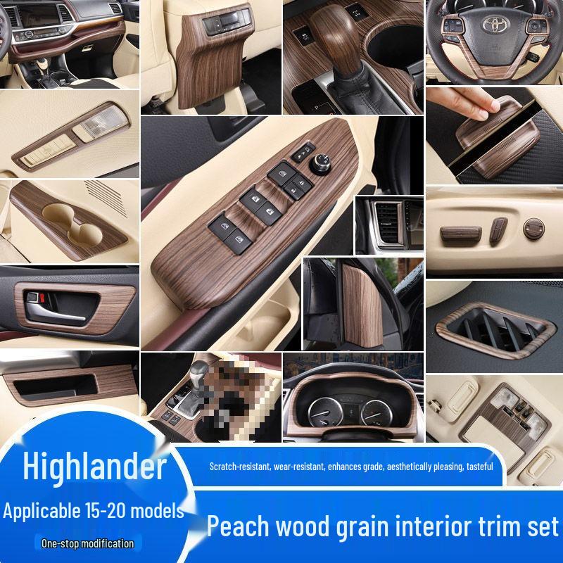Compatible with 15-20 Highlander Center Console Gear Shift Panel & Cup Holder, Wood Grain Finish.