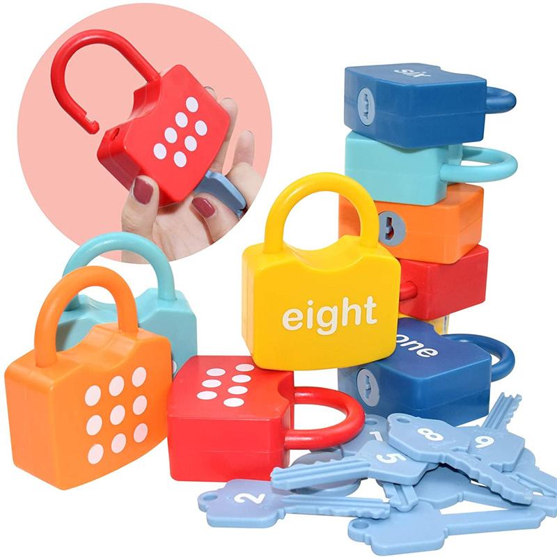 10 Stück Kinder Alphabet Schloss Schlüssel Spielzeug Set Auto Schlösser Montessori Pädagogisch Zahlen Zuordnung Homeschooling Wort Erkenntnis Mathe Spielzeug