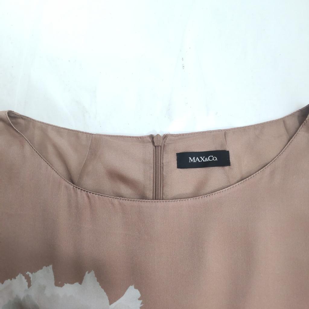 Excellent Condition Italy MAX&CO Silk 100% Short Sleeve Dress M Pink Floral Knee-Long(USED)