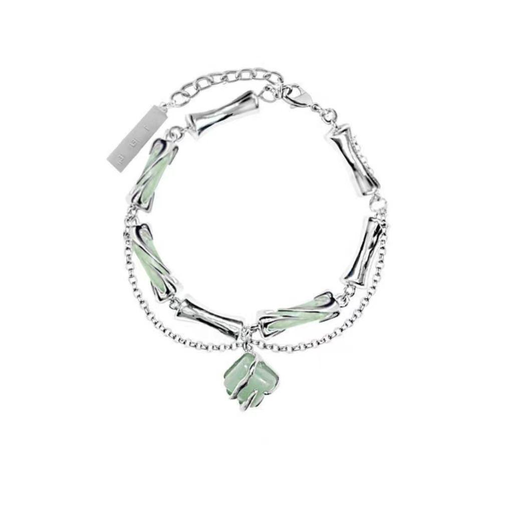 

Elegant Chinese Jade Bamboo Double-Layer Bracelet серебряный