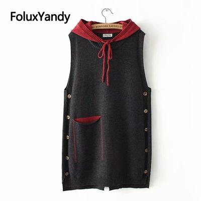 Gilet casual in maglia con cappuccio Taglie forti Donna Primavera Autunno Capispalla Tasche Gilet senza maniche allentato