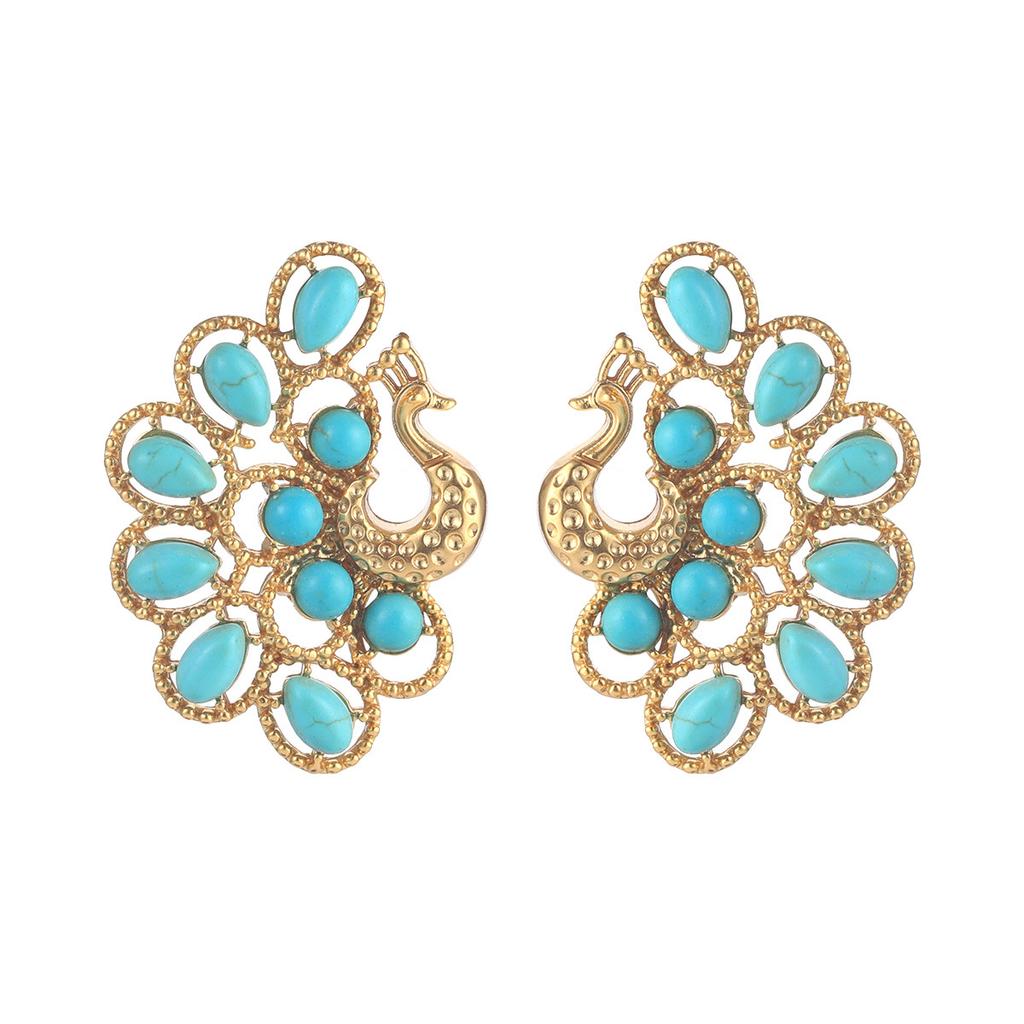 Turquoise Earrings Women's French Retro Niche Earrings Peacock Tassel Hollow Premium Earrings