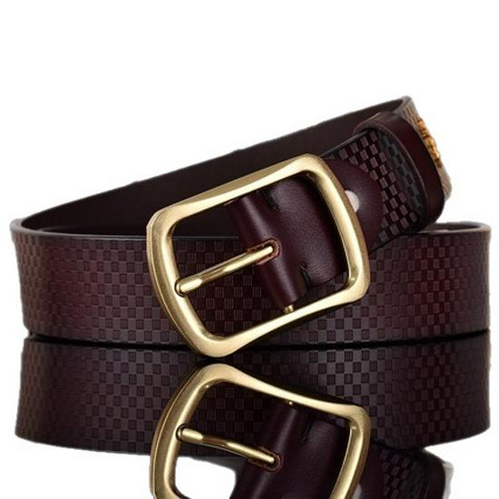 Men's Youth Cowhide Leather Belt with Pin Buckle - Plaid Design, Casual Trending TikTok Style for Boys
