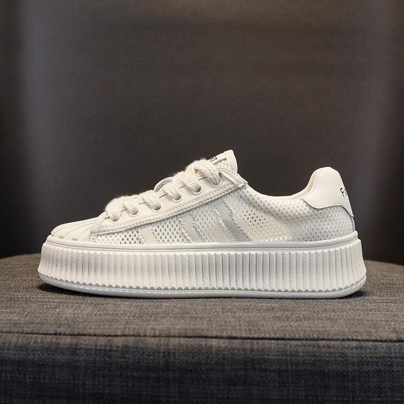 Thick-soled Shell Head Little White Shoes Women's 2025 Spring and Summer New Mesh Biscuit Shoes Versatile Casual Women's Shoes Sports Board Shoes
