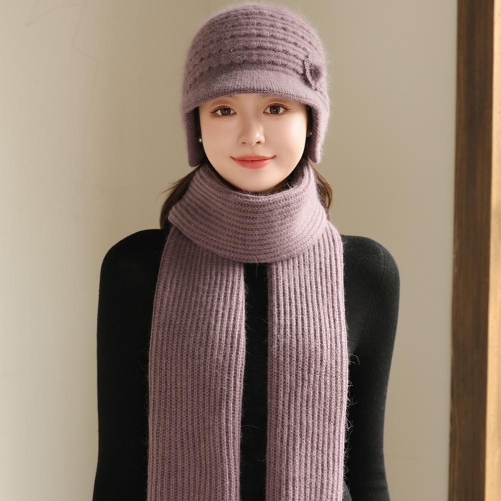 Neuer Stil Damenmode Winter Warmhalten Anzug Weiblich Dandy Mützen für Frauen Lässige Kaninchenfellmischung Strickmütze Wintermütze Set