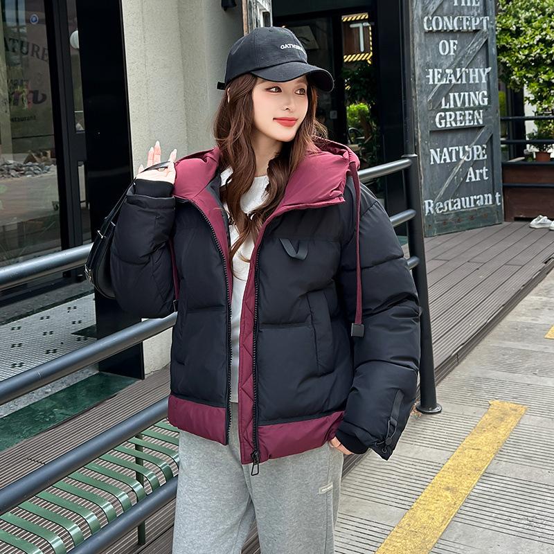 Hooded patchwork cotton jacket 2025 winter new down cotton loose plus-size women's coat cotton coat women's coat