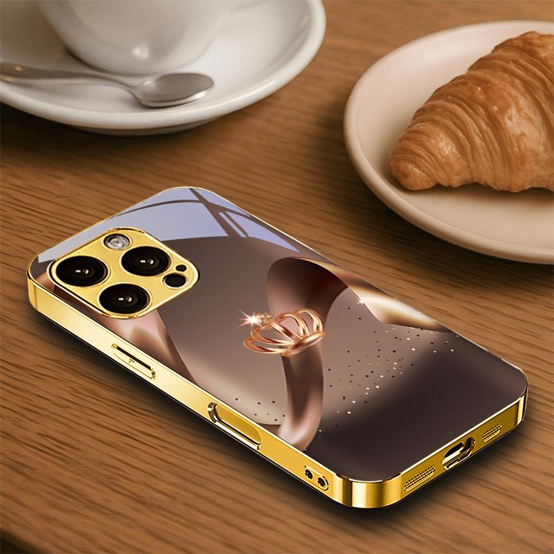 Champagne Royal Crown Electroplated Golden Phone Case For iPhone 18 17 16 15Plus 14 13 12 11 Pro Max 16E 17Air 7 8 X Glass Cover