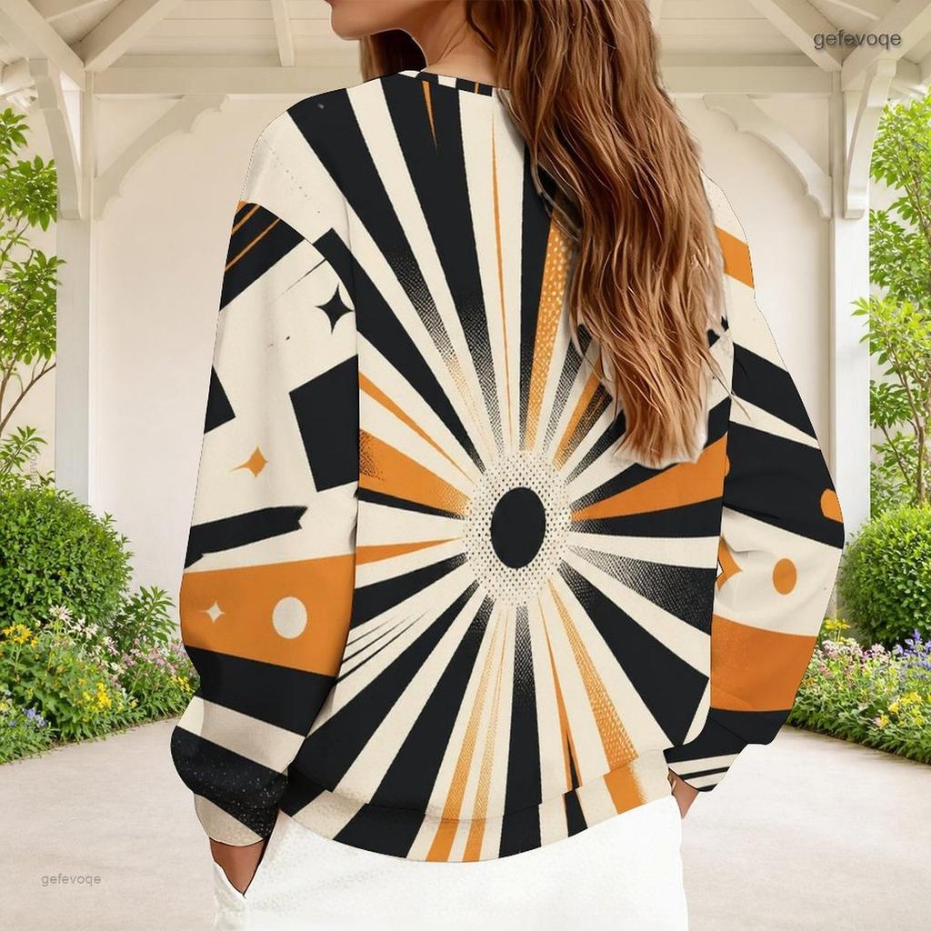 Women Plus Size V Neck Front Zip Geometric Printed Long Sleeve Ribbed Cuffs Sweatshirt
