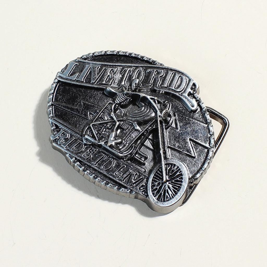 Engraved Skull Pattern Belt Buckle Motorcycle Theme Metal Buckle Belt Accessory For Casual Outfit And Riding Adventure