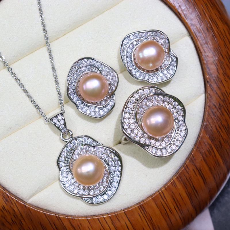 Rich and Noble Freshwater Pearl Necklace Set: 8-9mm, Minor Imperfections, Good Luster, 18K Gold Plated, Micro-Paved, Versatile Jewelry.