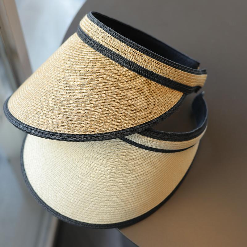 

Hairpin Empty top hat Children s summer outdoor sun protection Sun hat Large brim UV protection Sun hat Roof straw hat Elastic headband чорний