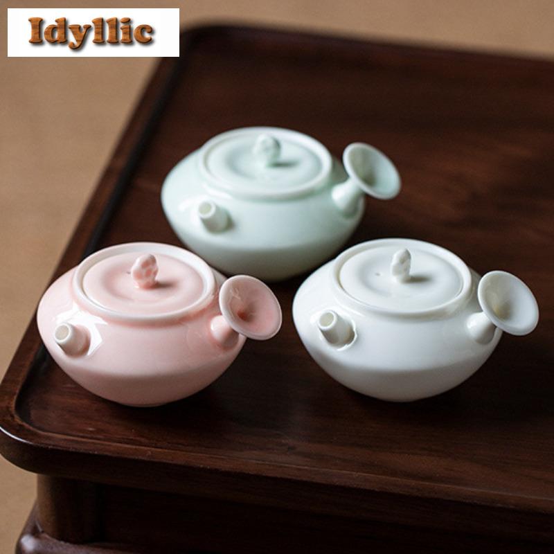 90ml Ivory White Porcelain Side Handle Teapot Antique Tea Infuser Pot Tea Maker Kettle with Strainer Green Tea Tea Items Craft