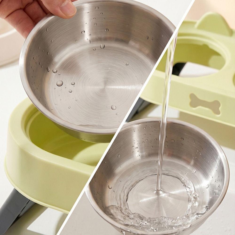 Double Bowl Raised Pet Feeder Stainless Steel Cat Feeding Dish Cat Bowl with Stand For Small Dogs
