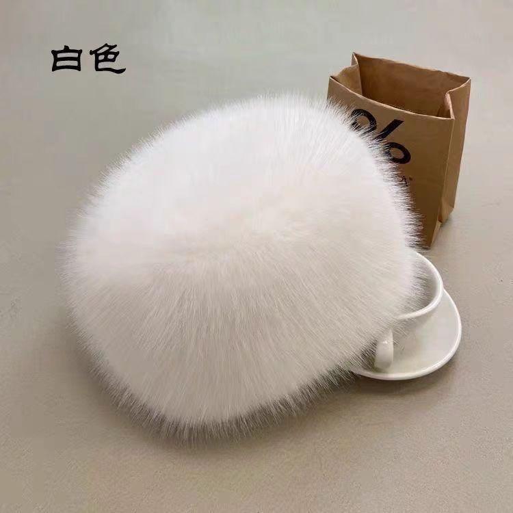 Fox skin flat-bottomed hat female autumn and winter cotton hat thickened fluff warm ear protection fairy thickened princess hat